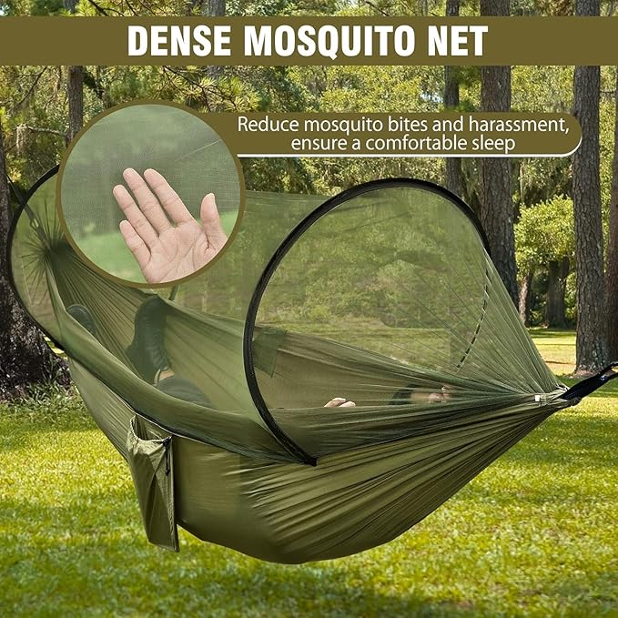 Camping Hammock with Mosquito Net Lightweight Portable Double &amp Single Hammock Tent with 2 Tree Straps Parachute Nylon Hammock for Outdoor Backpacking Beach Backyard Patio Hiking Arm Green