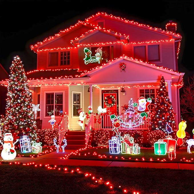 100FT 300 LED Outdoor String Lights Plug in Red Christmas Lights Indoor Waterproof with 8 Modes Connectable Twinkle Fairy Lights Clear Wire for Indoor Bedroom Home Patio Yard Wedding Decorations