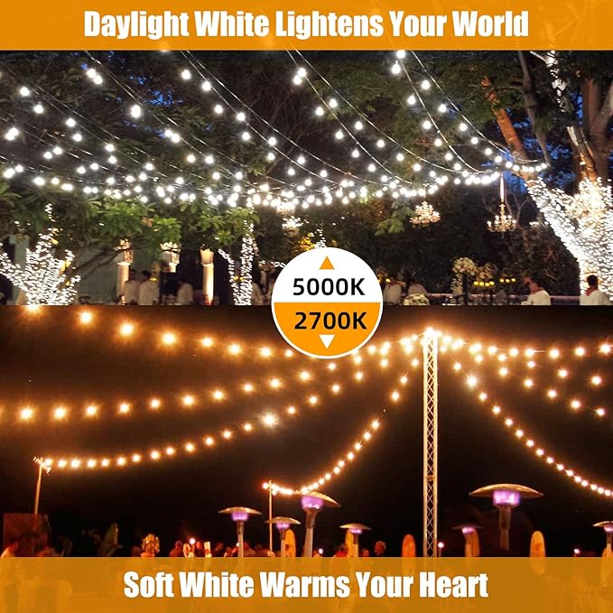 Lakumu Outdoor String Lights 96FT(48×2) Commercial Grade Heavy Duty Patio Lights with Dimmable S14 Shatterproof LED Bulbs Linkable Waterproof Bistro Lights for Outside Deck Backyard Cafe Market