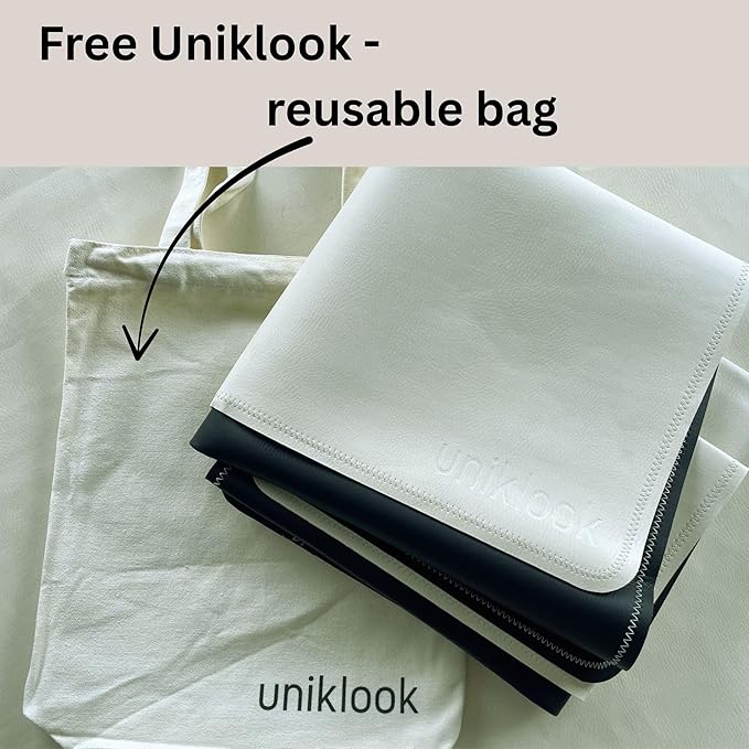 Uniklook Vegan Leather Reversible Multipurpose Paly mat Kids Infant Picnic Blanket - Waterproof Baby Splat mat for High Chair Sand Proof Beach Blanket Indoor Outdoor (Cream Black)