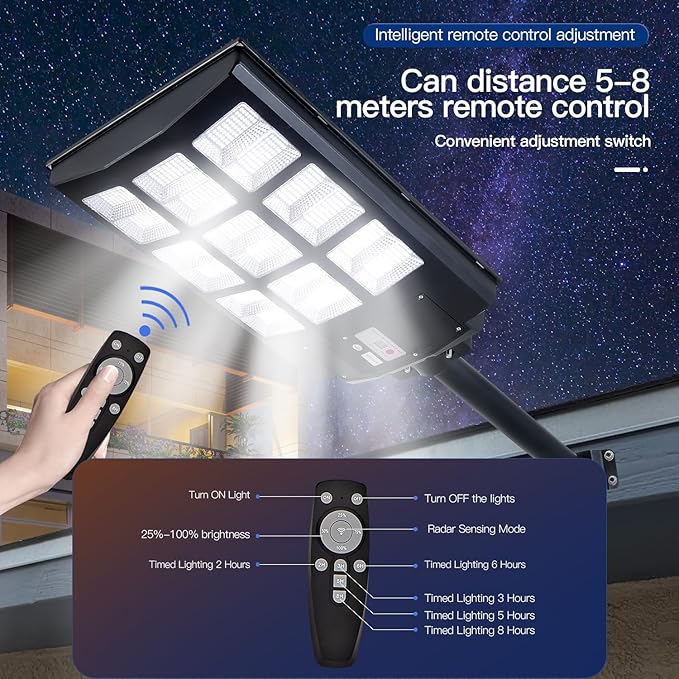 Solar Street Lights Outdoor IP67 Waterproof Wall-Mounted LED Flood Light with Motion Sensor &amp Remote Control - Auto Dusk to Dawn Security Lighting for Patio Garden Garage Courtyard