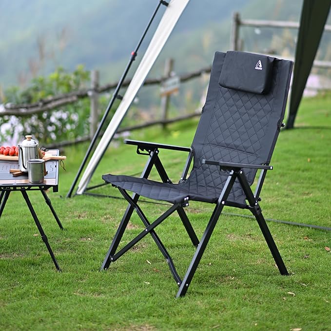 Aluminum Reclining Camping Chair Heavy Duty Folding Lawn Chairs with 4-Stage Adjustable High Back for Adults Compact Foldable Outdoor Patio Reclining Chair (Black 1 Pack)
