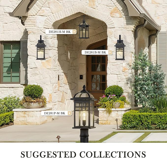 Emliviar Large Black Outdoor Wall Light 22 Inch Farmhouse Outdoor Lights for House Die-cast Aluminum with Seeded Glass Shade DE281B-M BK