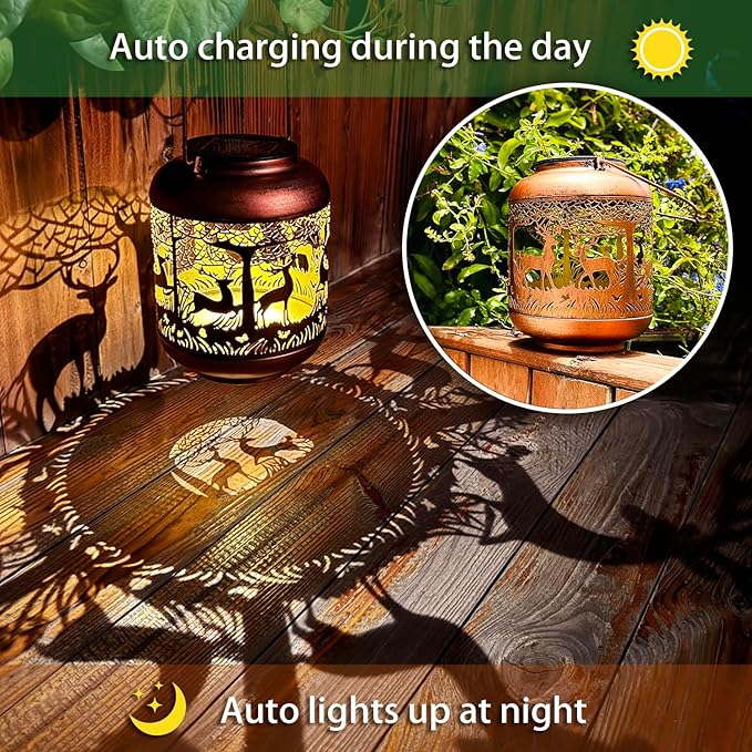 Deer Solar Lanterns Outdoor Waterproof Hanging Solar Lights Deer Gifts for Women Men Metal Decorative LED Lanterns for YardPatioLawnTabletopPathwayLandscapeGarden Decor