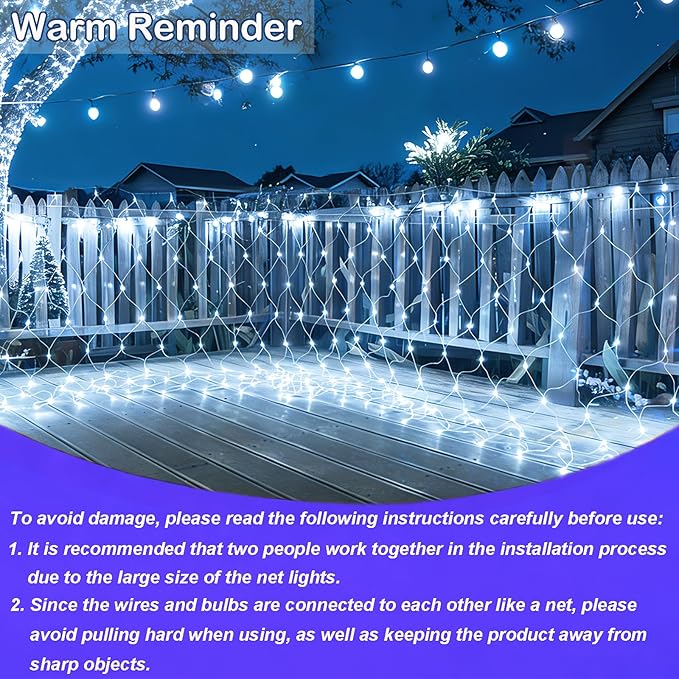 300 LED Net Lights for Bushes 14.8ft x 5ft 8 Modes Christmas Outdoor Mesh Lights Connectable Waterproof Decorative String Light Plug in for Xmas Tree Garden Wedding Party (Clear Wire White)
