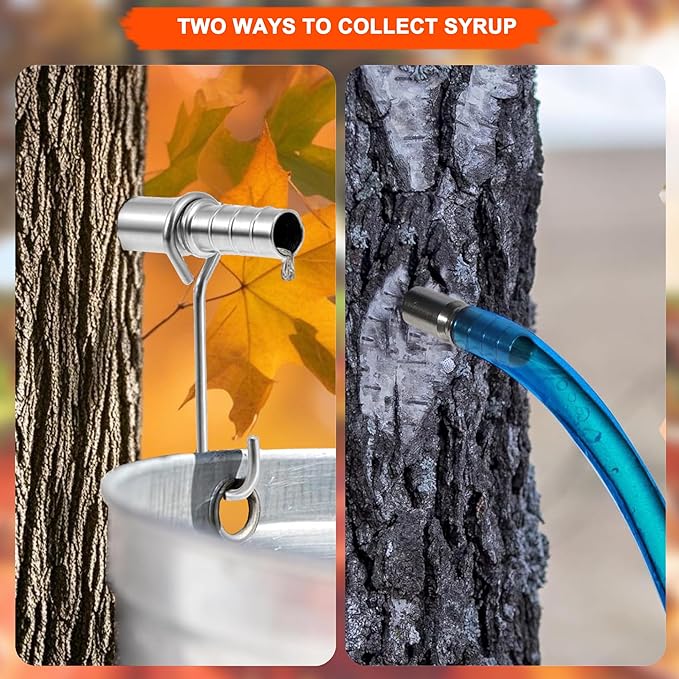 Maple Syrup Tree Tapping Kit with 5 Stainless Steel Maple Tap Spiles &amp Maple Syrup Cone Filter Holder Stand with Thermometer