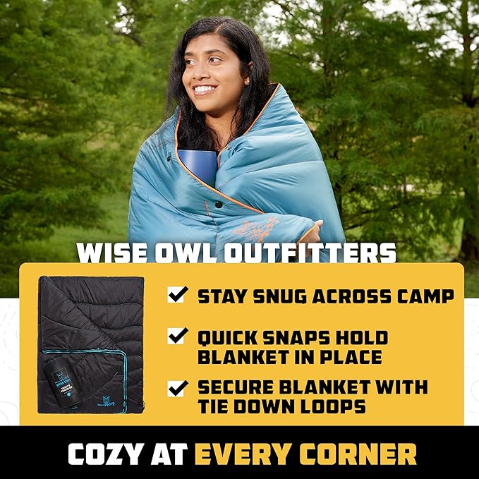 Wise Owl Outfitters Outdoor Camping Blanket – Lightweight Packable Puffy Quilt for Backpacking Hiking &amp Travel – Warm Water Resistant Blanket for Cold Weather Camping