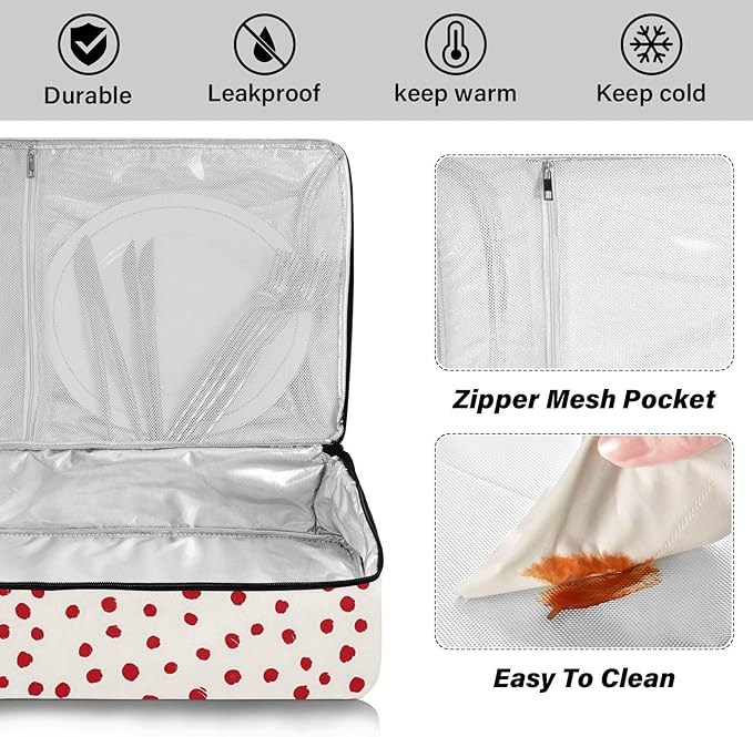Casserole Carrier Cute Red DotInsulated Casserole Carrier for Hot or Cold Food Thermal Lunch Tote for Potluck Parties Picnic Beach Fits 9 x 13 Inches Baking Dish