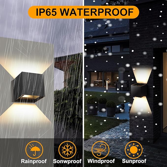 2 Pack Outdoor Wall Lights Fixture 20W3000K Exterior Modern Front Porch Sconces Hardwired Wall Mount Up Down Lighting for Patio Fence Hallway Entrance