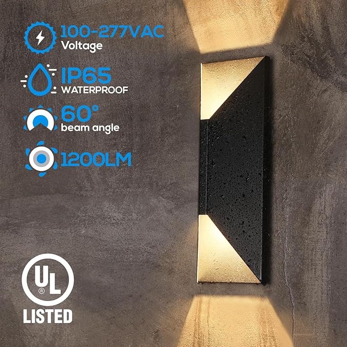 LEONLITE Dimmable LED Up Down Wall Light 100-277V CRI 90+ IP65 Waterproof 10%-100% Dimmable for Commercial Outdoor 14 Inch Modern Porch Light 3000K Pack of 2