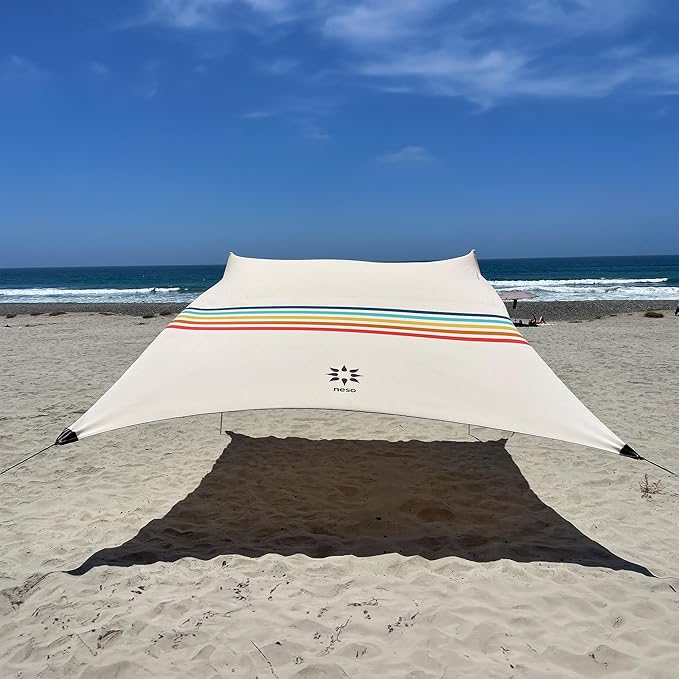 Neso Gigante Portable Beach Tent Sun Shelter - Lightweight Beach Shade Canopy - Easy Setup for Family Outings - Patented Reinforced Corners - UPF 50+ Sun Protection - 8ft Tall 11 x 11ft - Rainbow