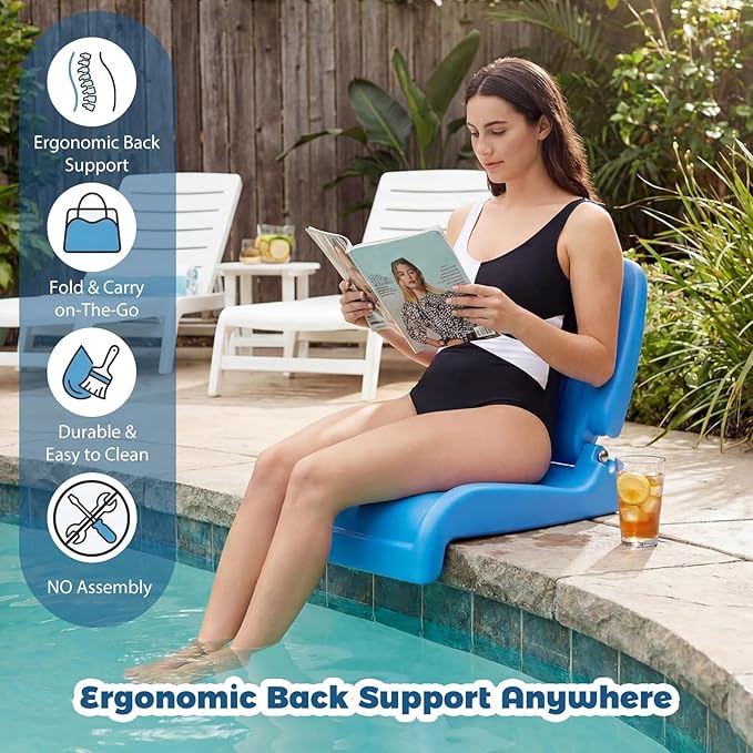 Karenhi 2 Pack Foldable Adult Pool Seat Portable Poolside Chair Stadium Seats with Back Support for Poolside Tailgating Beach Camping Picnic Chair Indoor Outdoor