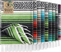 Peryiter 9 Pcs Mexican Blanket Bulk Large Yoga Blanket Striped Falsa with Fringed for Outdoor Beach Picnic Couch 45 x 70 inch (Green Colors)