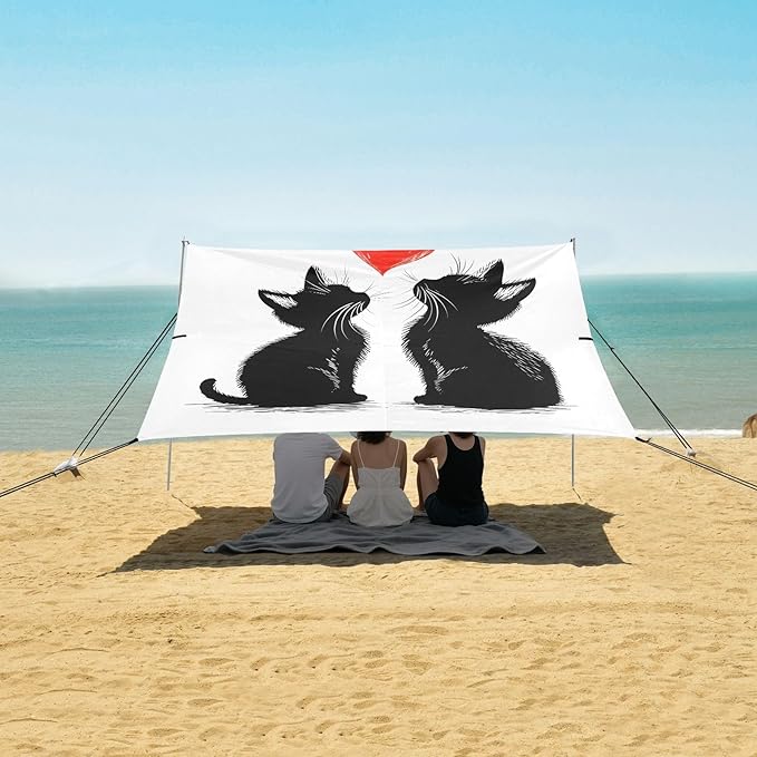 Camping Sun Shelters Black Cats Red Heart Beach Canopy 126 * 110.2in