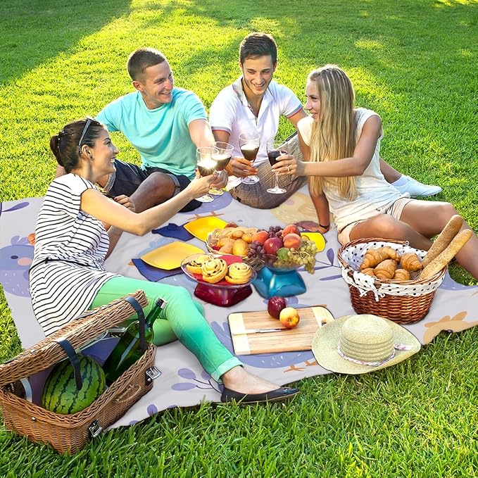 Waterproof Sandproof Beach Blanket 59''×68'' Animal Chicken Polyester Outdoor Picnic Blanket with 4 Stakes &amp Storage Bag for BeachCampingVacation Purple