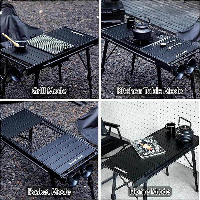 Blackdog Folding IGT Camping Table with Adjustable Leg Portable Outdoor Table for Cooking with Carry Bag Outdoor Camp Kitchen System for Car Camping Picnic RV Trip Patio Backyard BBQ