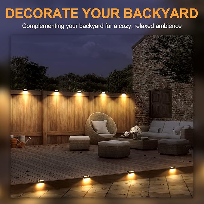 SOLPEX Solar Fence Lights 6 LEDs Solar Lights Outdoor Waterproof Solar Powered for Deck Stair Front Porch Balcony Walkway Garden Yard Patio Pool Decor IP65 Waterproof (16 Pack Warm White)