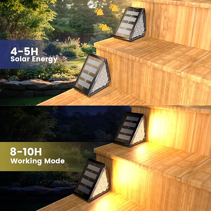 LED Solar Step Lights Outdoor IP67 Waterproof Auto On/Off Solar Decoration Lights Perfect Fit for Stair Corners - Decor &amp Safety Lighting for Deck Yard Patio Porch (8 Pack)