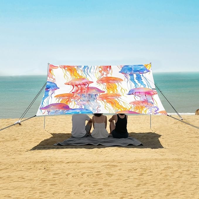 Jellyfish Coral Watercolor Camping Sun Shelter Beach Tent Portable Beach Sun Shade Outdoor Canopy for Camping Trips Fishing Picnic