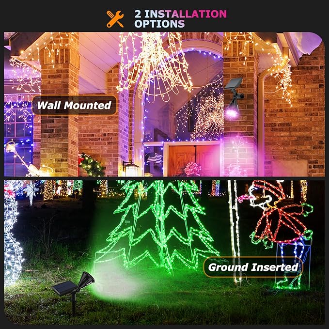 Color Changing Solar Spot Lights Outdoor 21 LEDs Brightness Solar Pathway Lights Outdoor IP67 Waterproof Exterior Solar Lights for House 2-in-1 Solar Flood Lights Outdoor for Yard