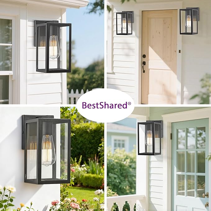 Bestshared Outdoor Wall Sconce Exterior Wall Lighting Fixture Outdoor Porch Mount Light Front Door Lantern Lamp in Black Finish with Clear Glass for Porch(1 Pack)