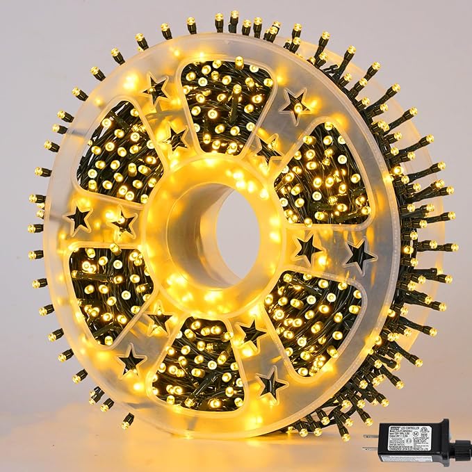 QITONG 500LED Warm White Christmas Lights 165ft Christmas String Lights Outdoor Waterproof with Plug in Green Wire Twinkle Lights Indoor with 8 Modes