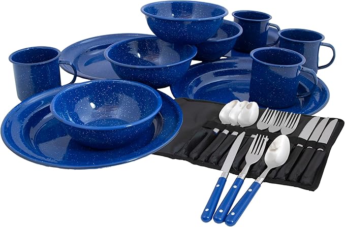 4-Person Enamelware Dining Set for Camping and Backpacking - Camping Gear Essentials for Camping and Backpacking by Caddis Sports