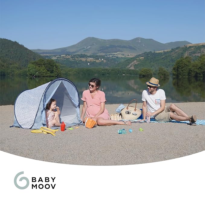 Babymoov Anti-UV Baby &amp Toddler Beach Tent UPF 50+ Sun Protection with Pop Up System for Easy Use &amp Transport Blue Waves (Summer 2025 Edition)