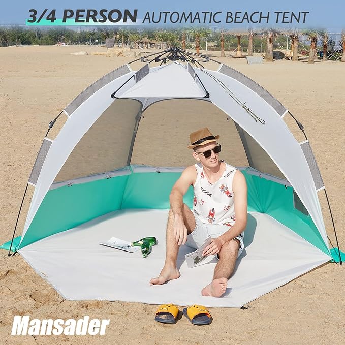 Beach Tent Pop Up Shade Instant Beach Tents Sun Shelter with UPF 50+ UV Protection Lightweight &amp Easy Setup Tent 2-6 Person