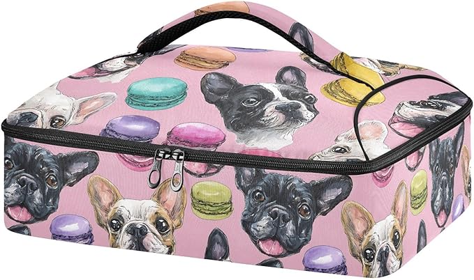 Casserole Carrier Pattern Bulldog FacesInsulated Casserole Carrier for Hot or Cold Food Thermal Lunch Tote for Potluck Parties Picnic Beach Fits 9 x 13 Inches Baking Dish