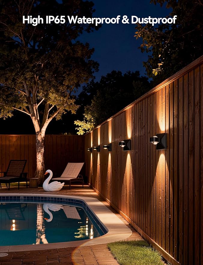Tubicen LED Exterior Wall Lights Hardwired Bright Outdoor Waterproof Wall Sconce Up Down Fence Lights 8W Dimmable Modern Outdoor Wall Light for Outside Patio Porch Garage Garden Yard Black