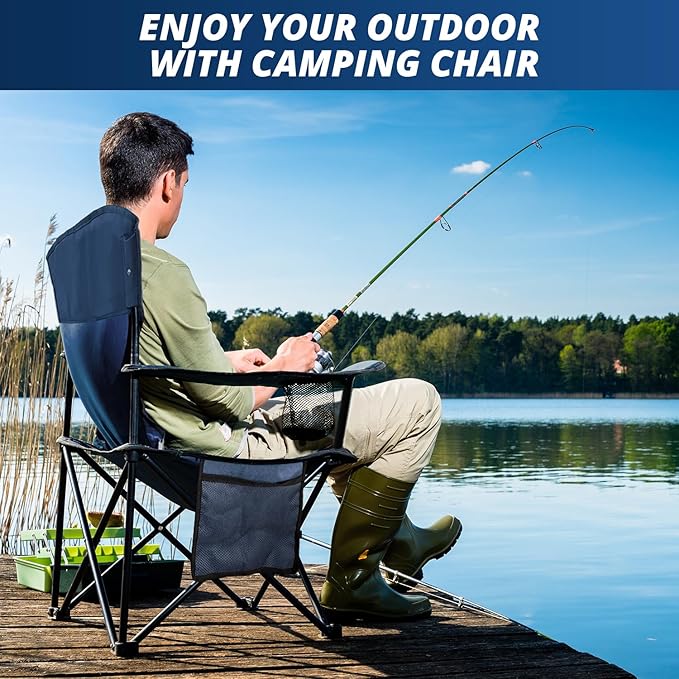 2PCS SAILARY Folding Outdoor Beach Camp Chair with Cup Holder Storage Pocket Waterproof Bag Outdoor Arm Chair Supports 225LBS Cyan