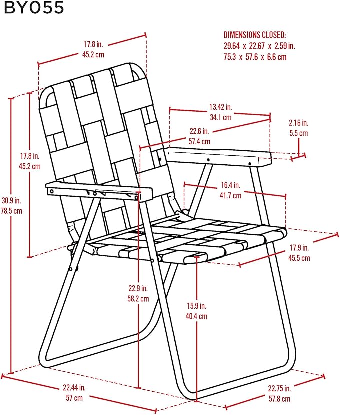 CAMP &amp GO 16 Extended Height Folding Web Lawn Chair Blue/White
