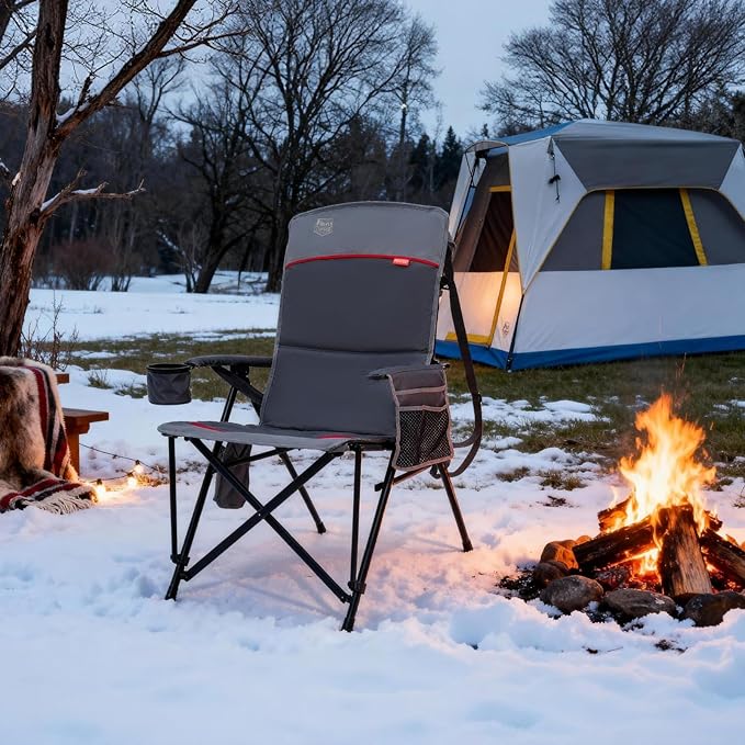 TIMBER RIDGE Oversized Heated Camping Chair with Lumbar Support Portable Folding High Back Chair Heavy Duty for Adults Supports 450 LBS for Outdoor Camping Lawn 2 Pack