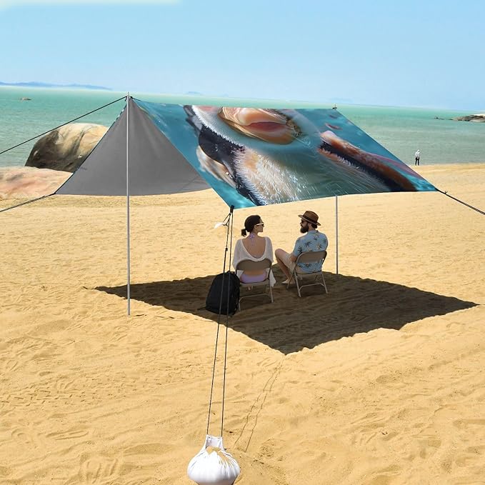 ALAZA Cute Duck Underwater Fun Beach Tent Sun Shelter UPF50+ Protection Beach Shade Canopy w/ 4 Sandbags for Outdoor Camping Fishing Backyard Fun Picnic 10x9 ft