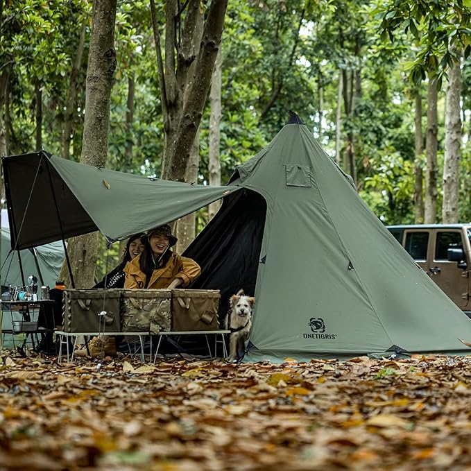 OneTigris Northgaze Canvas Hot Tent with Stove Jack Windproof Fire Retardant Durable 4 Season Camping Pyramid Teepee Tent for 2~4 Person