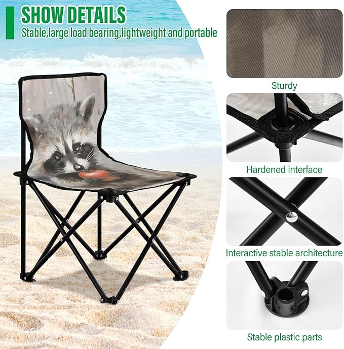 Poor Raccoon Portable Camping Chairs Folding Chair - Durable Oxford Fabric Lightweight Iron Frame Easy Fold Design - Ideal for Outdoor Activities Camping Fishing and Travel