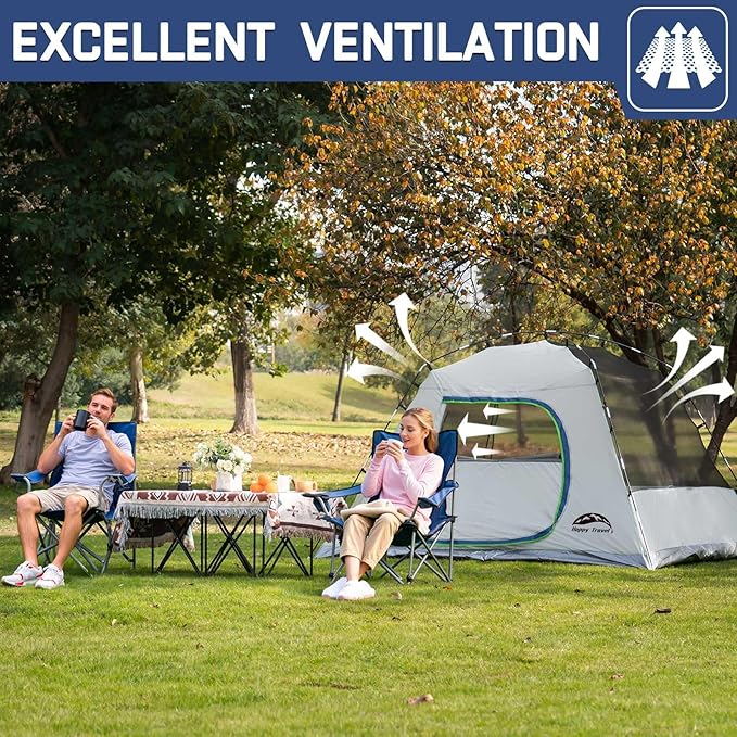 Happy Travel Camping Tent 4/6 Person Dome Tents for Camping with Rainfly Waterproof Clip Easy Setup Portable Family Tent with Mesh Windows 20% More Headroom Backpacking Tents for Camping &amp Hiki