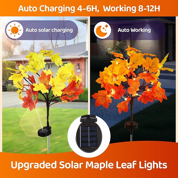 Solar Garden Lights Outdoor2Pack Artificial Solar Fall Lighted Maple Tree40LED With Maple Leaf Solar Stake Lights OutdoorThanksgiving GiftSolar fall lightsfor Yard PathwayThanksgiving Decoration