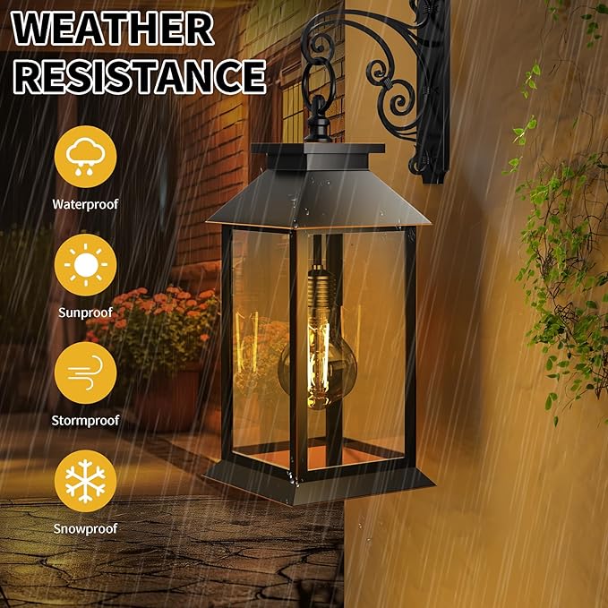 2 Pack Hanging Solar Lanterns Glass Solar Lights Outdoor Waterproof Upgraded Solar and AA Battery Powered for Outside Porch Patio and Indoor Tables Mantelpiece
