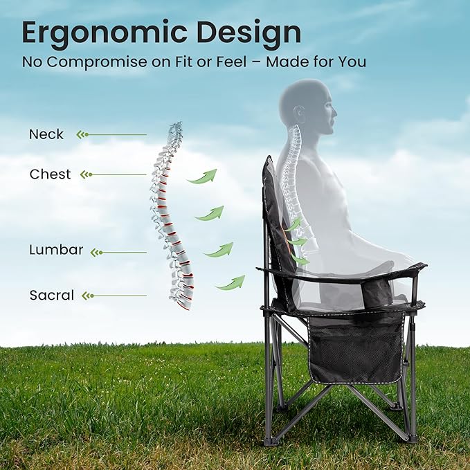 Oversized Camping Chair Heavy Duty- Portable Folding Chair Cup Holder &amp Waterproof Phone Case for Adults Beach Hiking Backyard (Black &amp Gray 2 PCS)