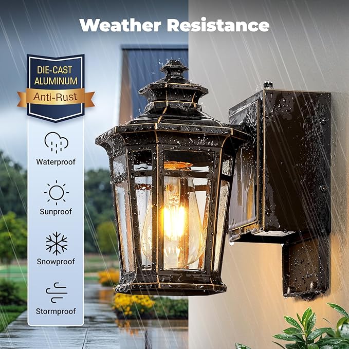 Gleamz Outdoor Wall Light with GFCI Outlet ORB Dusk to Dawn Outdoor Lighting Patio Lights Outside Waterproof Anti-Rust Exterior Lighting Fixtures Wall Mount for Garden Front Door E26 Base