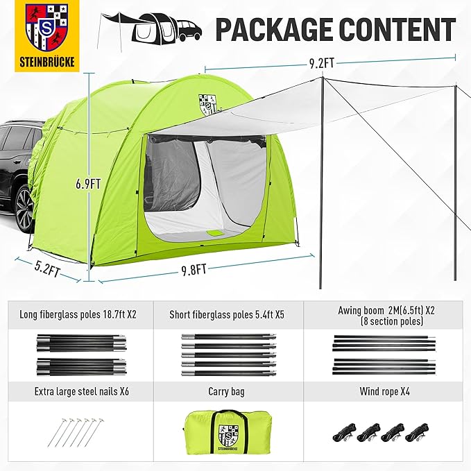 Universal SUV Camping Tent with Spacious Awning 4000mm Waterproof Car Tent Up to 4-Person Sleeping Capacity Camping Accessories Easy Setup for Backpacking Traveling Hiking Outdoors