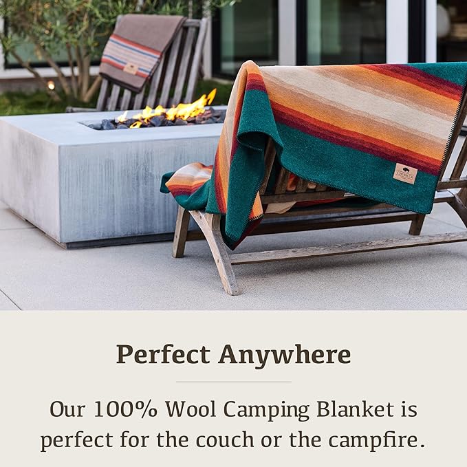 Chubbuck 100% Wool Blanket Camping (60 x 84) - Large Warm Blanket for Camping Emergency Outdoor Concerts and Home Use - Fire Retardant Soft and Warm Blankets for Winter (Turf)