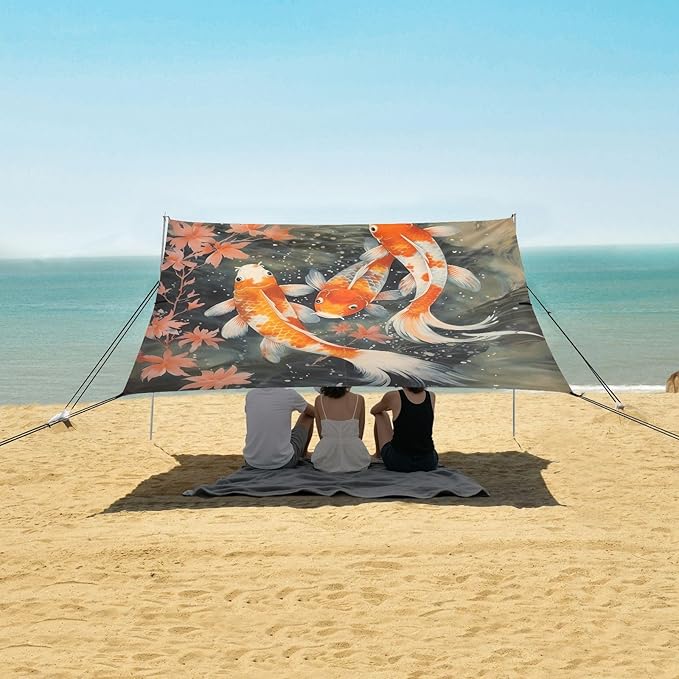 Camping Sun Shelters Lovely Koi Fish in The Water Beach Canopy 126 * 110.2in