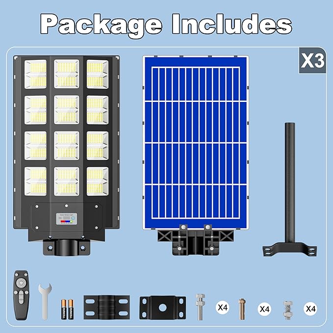 Solar Street Light 8000W Solar Street Lights Outdoor Waterproof 240000LM 8000K Solar Powered Street Light Dusk to Dawn with Motion Sensor LED Wide Angle Lamp