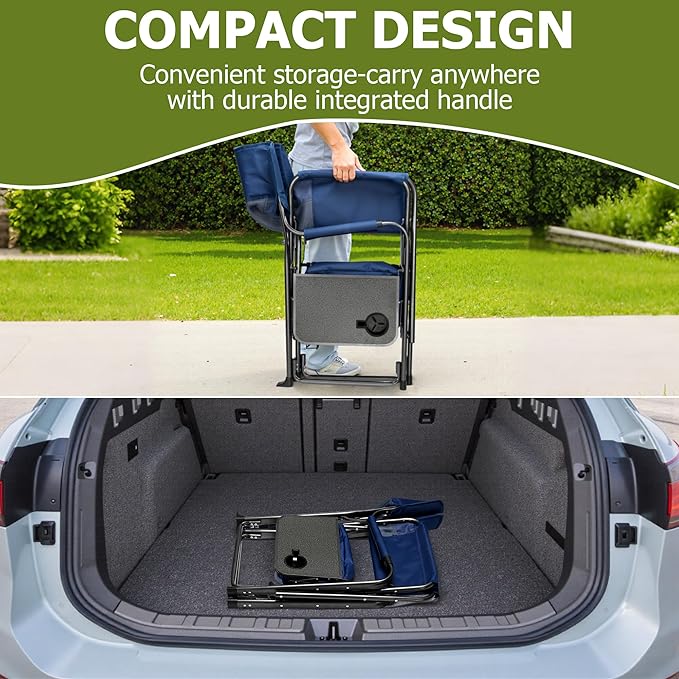 Camping Directors Chairs for Adults Heavy Duty with Table and Cooler Bag Oversized Portable Folding Chair for Beach Fishing Trip Picnic(Breathable Comfort Cushion Blue)