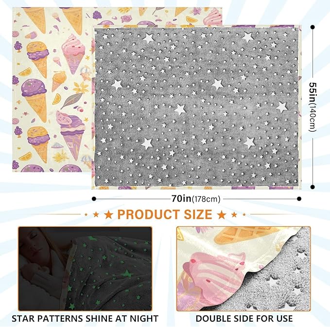 Blankets For Couch Ice Cream Purple Yellow Blankets For Adults 50'' x 70''