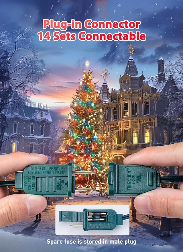 Multicolor C7 LED Christmas Lights Outdoor 50FT Colorful Christmas String Lights with 50+2 Plastic Bulbs Traditional Hanging Holiday Lights for Christmas Tree Patio Fence Roofline Xmas Decorations