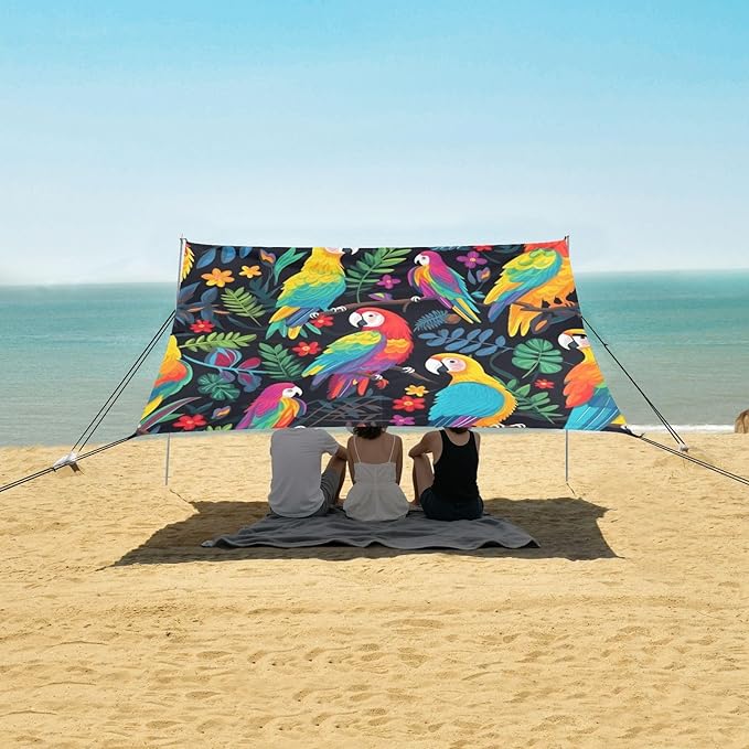 Camping Sun Shelters Parrot Bird Painting Beach Canopy 126 * 110.2in